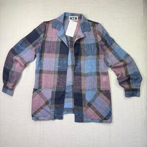 VTG Act III Plaid Light Jacket Medium Womens Multi Color Open Front Pockets USA
